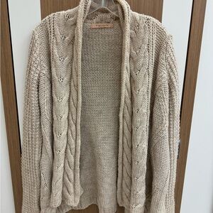 Elsamanda Wool blend Beige Cable Knit Cardigan Sweater